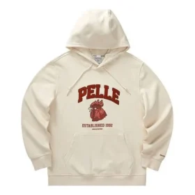 Felpa con cappuccio a maniche lunghe con stampa di lettere “Beige Rosso”