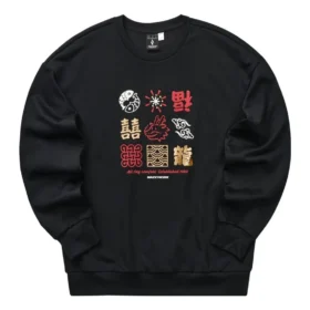 Felpa con collo a giro in maglia grafica della serie Capodanno “Black Red Yellow”