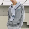 Giacca con cappuccio e zip della serie casual colorata “Grey White”