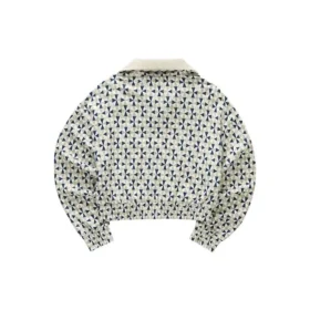 Giacca corta con zip e collo alto con logo stampato “Beige Blu Bianco”