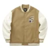 Giacca da baseball con stampa a lettere “Beige Bianco Nero”