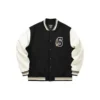 Giacca da baseball con stampa a lettere “Beige Bianco Nero”