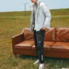 Giacca in piuma con cappuccio e zip a tinta unita “Nero Grigio Bianco”