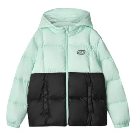 Giacca in piuma tessuta con cappuccio casual a blocchi di colore “Verde Nero”