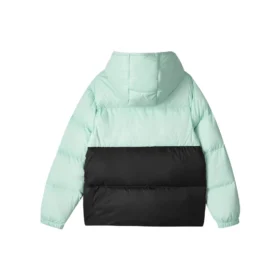 Giacca in piuma tessuta con cappuccio casual a blocchi di colore “Verde Nero”
