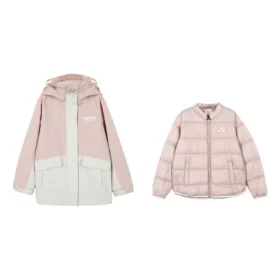 Giacca reversibile con cappuccio e zip a blocchi di colore “Rosa Bianco”