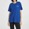 Maglietta blu a maniche corte in maglia stampata