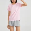 Maglietta sportiva casual a maniche corte con collo rotondo rosa