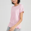 Maglietta sportiva casual a maniche corte con collo rotondo rosa