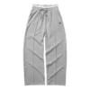 Pantaloni casual a gamba larga dritta con elastico in vita “Grigio Nero”