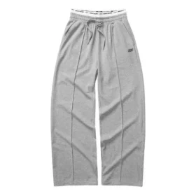Pantaloni casual a gamba larga dritta con elastico in vita “Grigio Nero”