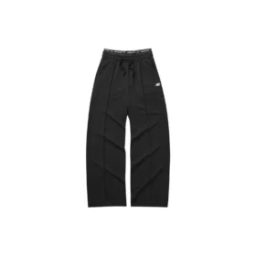 Pantaloni casual a gamba larga dritta con elastico in vita “Grigio Nero”