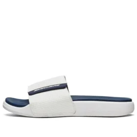 Pantofole sportive da esterno con tacco basso e chiusura in velcro, bianco e blu