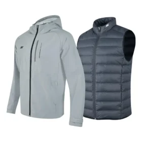 Piumino 3 in 1 con cappuccio in tessuto “Grey Black”