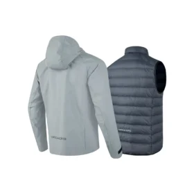 Piumino 3 in 1 con cappuccio in tessuto “Grey Black”