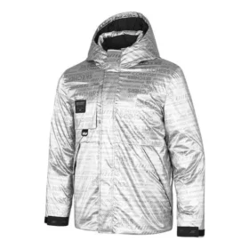 Piumino con cappuccio e stampa a lettere “Silver Black”