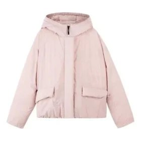 Piumino con cappuccio, polsini elasticizzati e zip nascosta in tinta unita “Pink White”