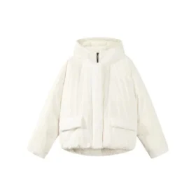 Piumino con cappuccio, polsini elasticizzati e zip nascosta in tinta unita “Pink White”