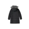 Piumino lungo con cappuccio in pelliccia e coulisse in vita “Black White”