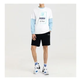 Skechers da uomo a maniche corte in maglia con stampa LOGO a colori contrastanti – Bianco