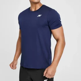 Skechers da uomo per allenamento e corsa, in maglia sportiva, maniche corte, blu