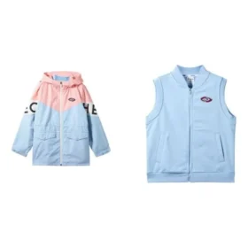 Tuta sportiva con cappuccio e zip con stampa di lettere “Blue Pink”
