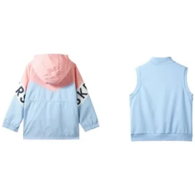 Tuta sportiva con cappuccio e zip con stampa di lettere “Blue Pink”