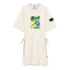 Vestito a maniche corte con coulisse in vita e grafica del logo della serie Stroll “Bianco Verde”