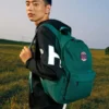 Zaino in tessuto con cerniera Retro Student “Verde”